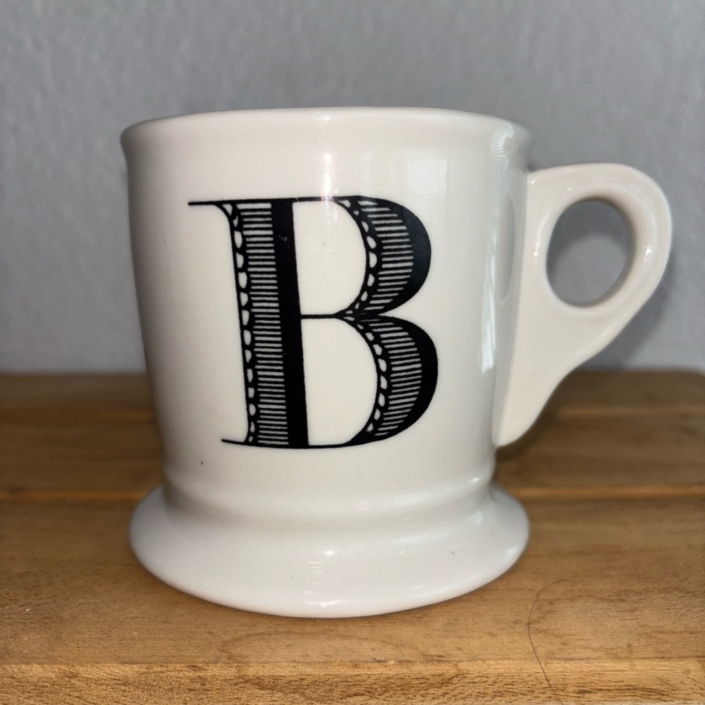 Anthropologie Monogram "B” Shaving Style Mug, part of the Bistro collection.